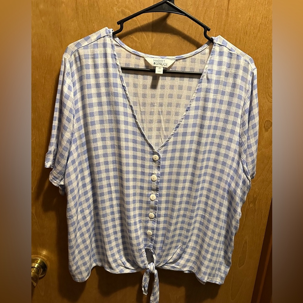 Market & Spruce periwinkle Gingham Button-Down tie Shirt